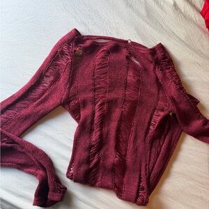 Jaded London Distressed Open-Knit Sweater - Burgundy